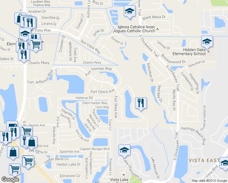 map of restaurants, bars, coffee shops, grocery stores, and more near 8540 Fort Clinch Avenue in Orlando