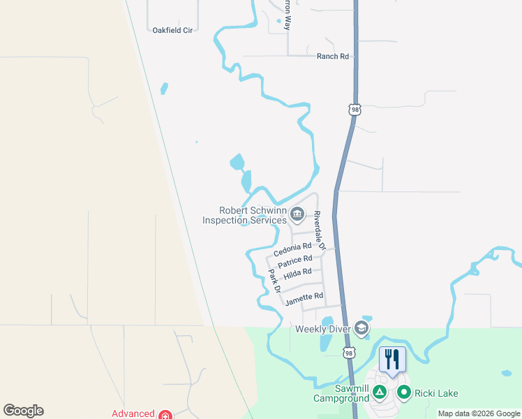 map of restaurants, bars, coffee shops, grocery stores, and more near 3423 Riderwood Drive in Dade City