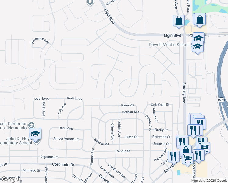 map of restaurants, bars, coffee shops, grocery stores, and more near 13446 Twinberry Drive in Spring Hill