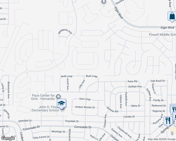 map of restaurants, bars, coffee shops, grocery stores, and more near 3797 Autumn Amber Drive in Spring Hill