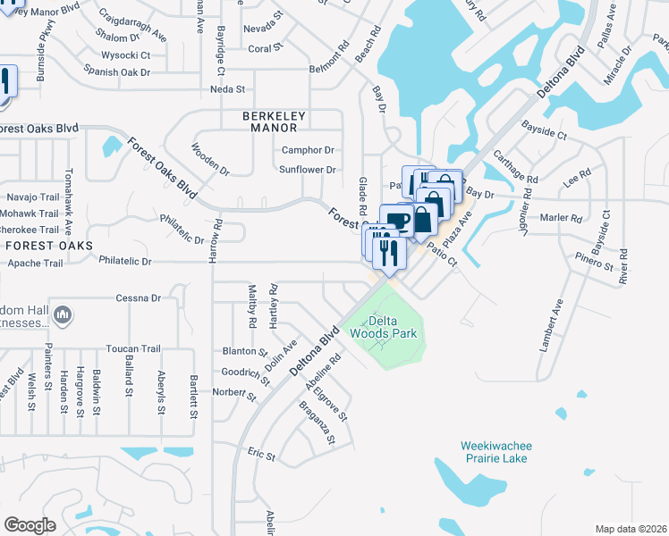 map of restaurants, bars, coffee shops, grocery stores, and more near 8380 Philatelic Drive in Spring Hill