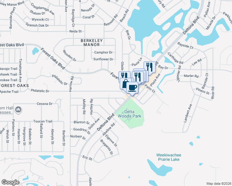 map of restaurants, bars, coffee shops, grocery stores, and more near 8380 Philatelic Drive in Spring Hill