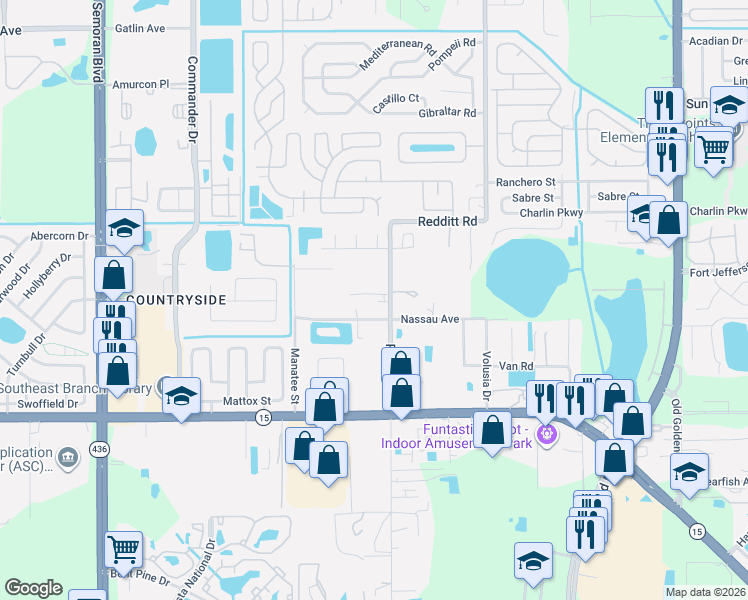 map of restaurants, bars, coffee shops, grocery stores, and more near 3788 Redditt Road in Orlando