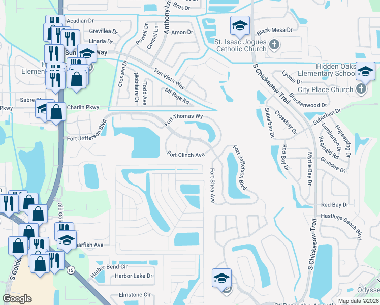 map of restaurants, bars, coffee shops, grocery stores, and more near 8467 Fort Clinch Avenue in Orlando