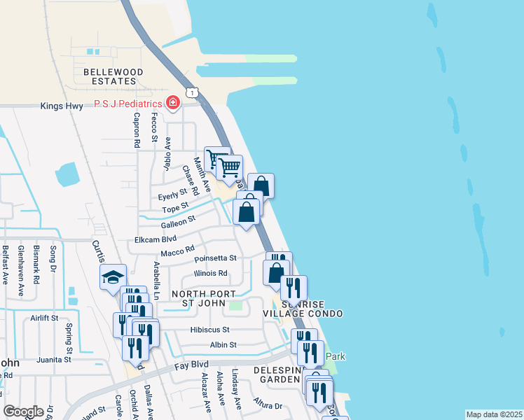 map of restaurants, bars, coffee shops, grocery stores, and more near 7150 U.S. 1 in Cocoa