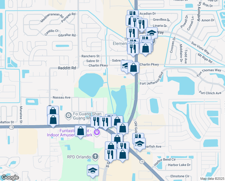 map of restaurants, bars, coffee shops, grocery stores, and more near 6790 Tussilago Way in Orlando