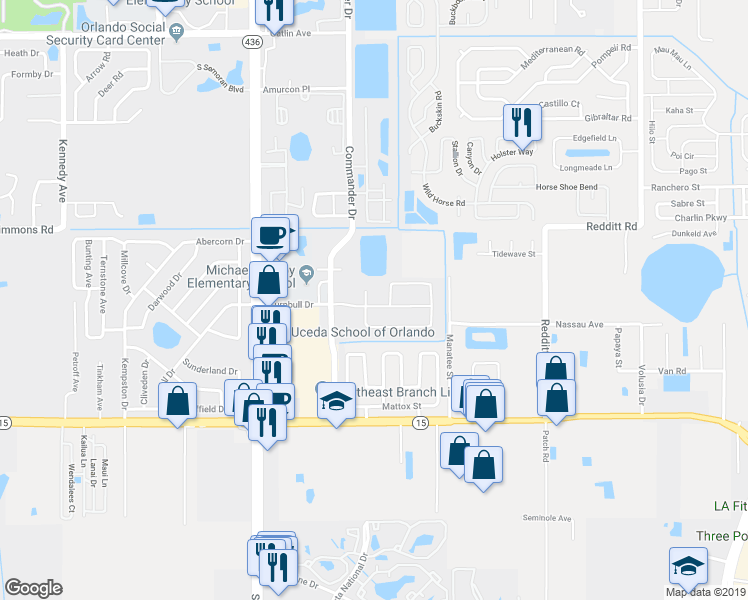 map of restaurants, bars, coffee shops, grocery stores, and more near 5424 Dale Lane in Orlando