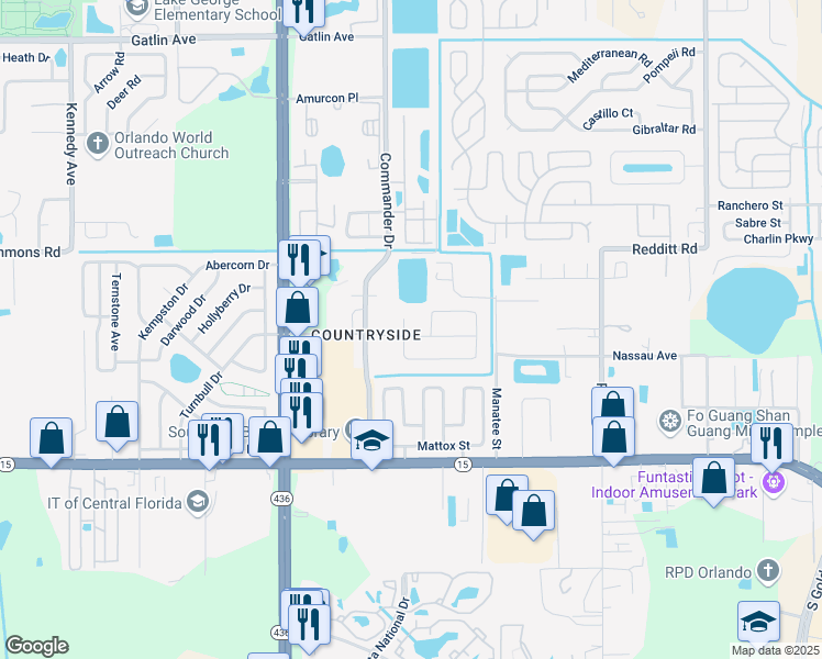 map of restaurants, bars, coffee shops, grocery stores, and more near 5424 Dale Lane in Orlando