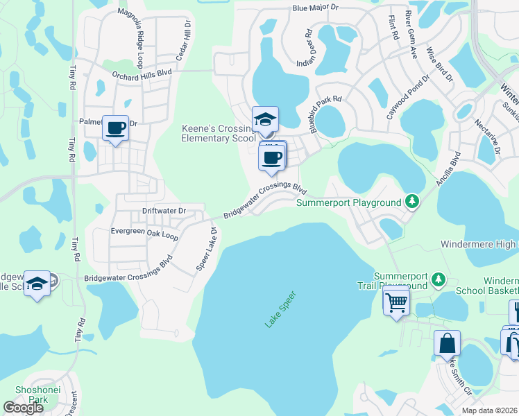 map of restaurants, bars, coffee shops, grocery stores, and more near 5525 Somersby Road in Windermere