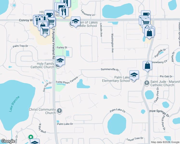 map of restaurants, bars, coffee shops, grocery stores, and more near 5133 Timberview Terrace in Orlando