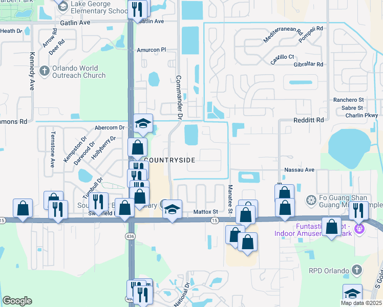 map of restaurants, bars, coffee shops, grocery stores, and more near 5424 Dale Lane in Orlando
