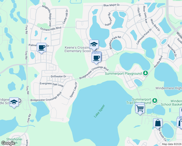 map of restaurants, bars, coffee shops, grocery stores, and more near 5525 Somersby Road in Windermere