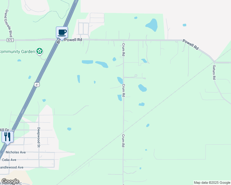 map of restaurants, bars, coffee shops, grocery stores, and more near 3495 Crum Road in Brooksville