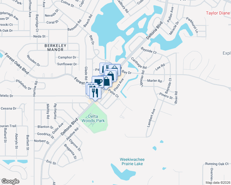 map of restaurants, bars, coffee shops, grocery stores, and more near 9151 Patio Court in Spring Hill