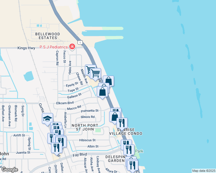 map of restaurants, bars, coffee shops, grocery stores, and more near 7150 U.S. 1 in Cocoa