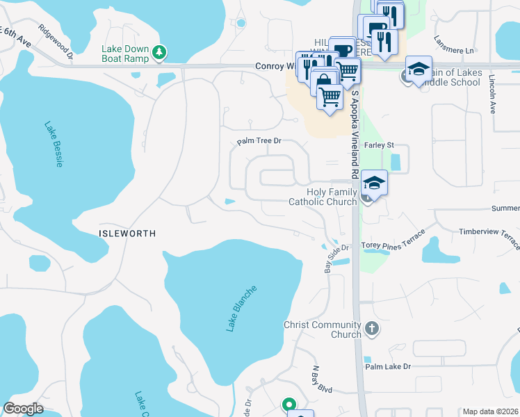 map of restaurants, bars, coffee shops, grocery stores, and more near 9402 Woodbreeze Boulevard in Windermere