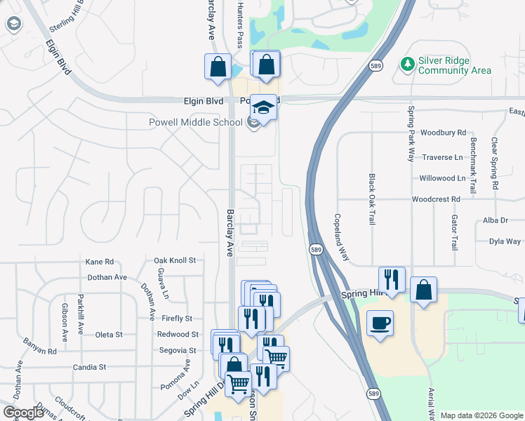 map of restaurants, bars, coffee shops, grocery stores, and more near 3438 Suncoast Villa Way in Spring Hill
