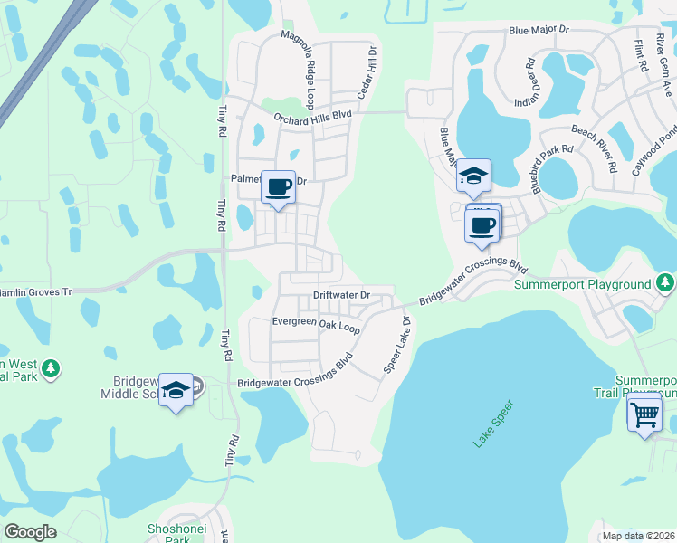 map of restaurants, bars, coffee shops, grocery stores, and more near 5719 Cypress Hill Road in Winter Garden