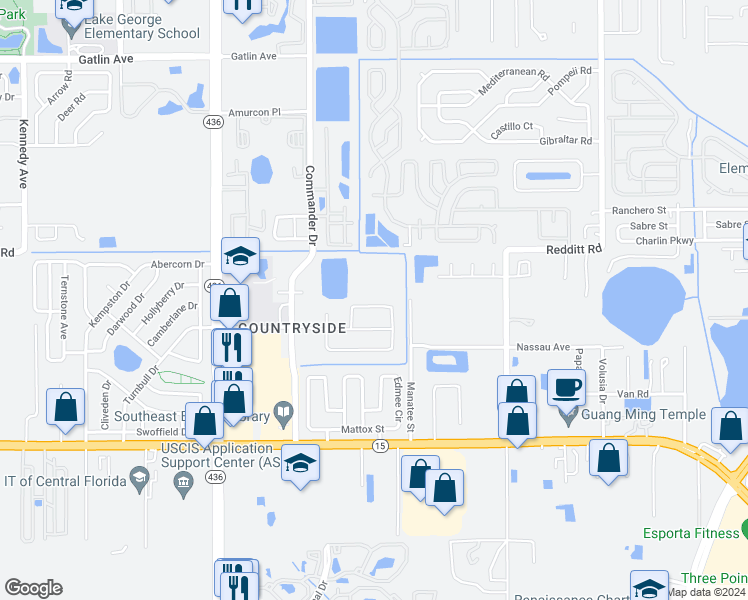 map of restaurants, bars, coffee shops, grocery stores, and more near 5993 Brown Bark Drive in Orlando