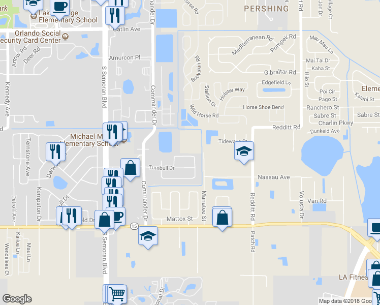 map of restaurants, bars, coffee shops, grocery stores, and more near 5993 Brown Bark Drive in Orlando