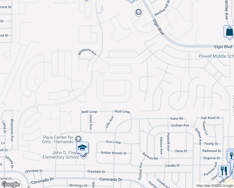 map of restaurants, bars, coffee shops, grocery stores, and more near 13393 Golden Lime Avenue in Spring Hill