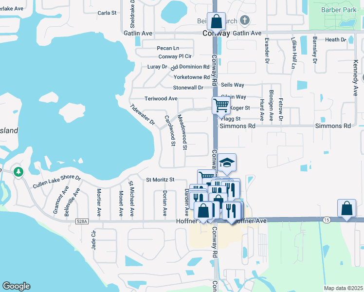 map of restaurants, bars, coffee shops, grocery stores, and more near 4402 Carolwood Street in Orlando