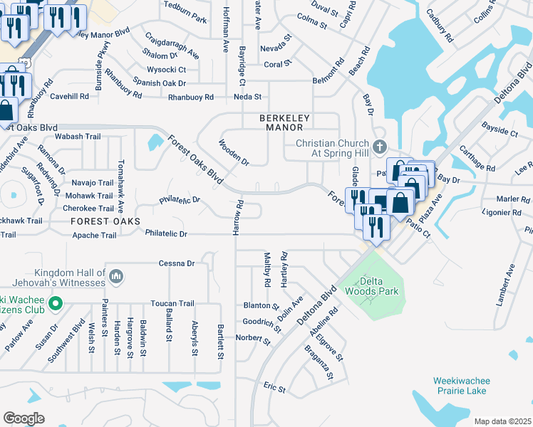 map of restaurants, bars, coffee shops, grocery stores, and more near 8177 English Elm Circle in Spring Hill