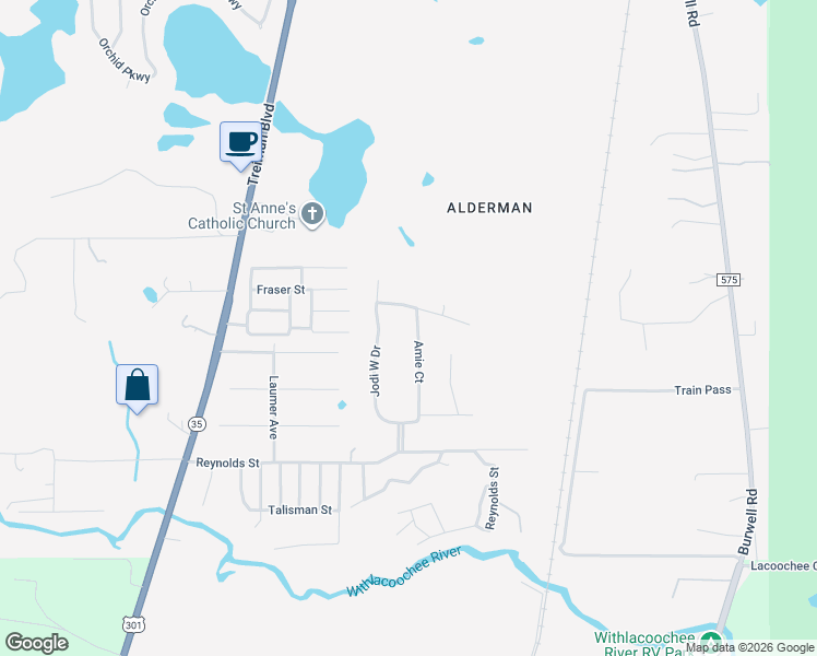 map of restaurants, bars, coffee shops, grocery stores, and more near 3423 Amie Court in Dade City