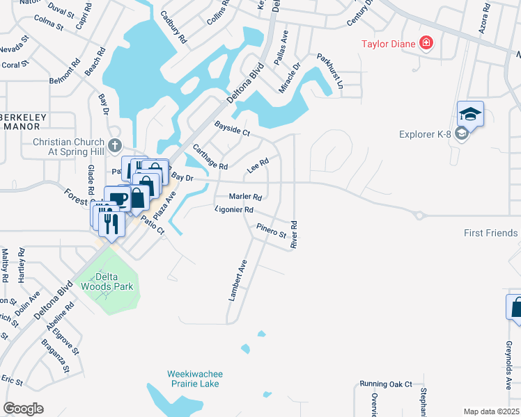 map of restaurants, bars, coffee shops, grocery stores, and more near 3512 Ligonier Road in Spring Hill