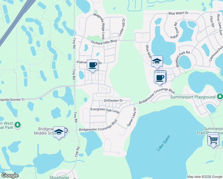 map of restaurants, bars, coffee shops, grocery stores, and more near 5719 Cypress Hill Road in Winter Garden