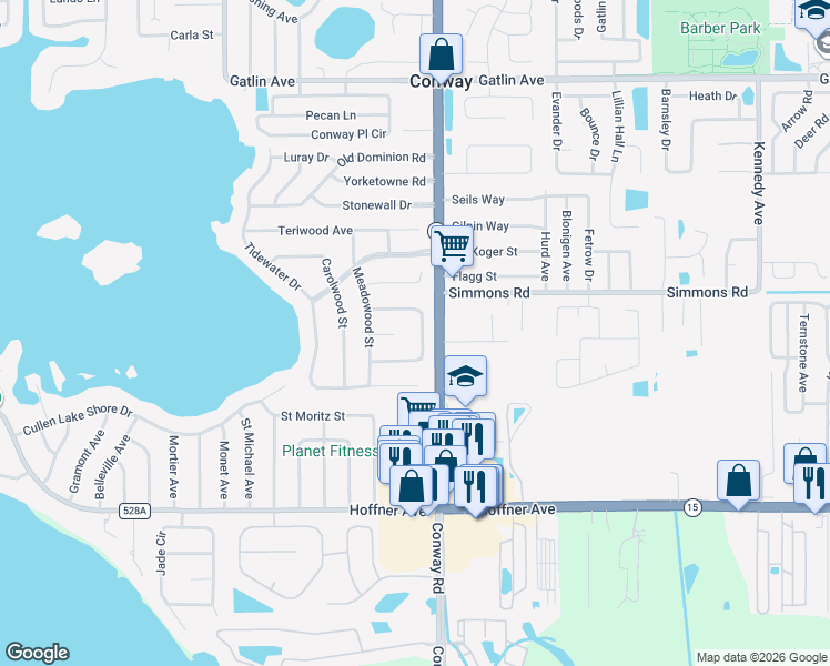map of restaurants, bars, coffee shops, grocery stores, and more near 4158 Fallwood Circle in Orlando