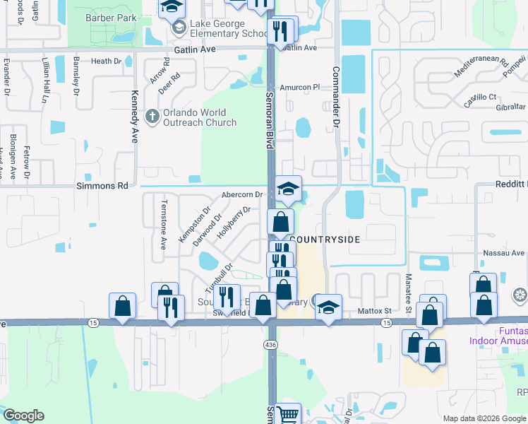 map of restaurants, bars, coffee shops, grocery stores, and more near 4635 Spottswood Dr in Orlando