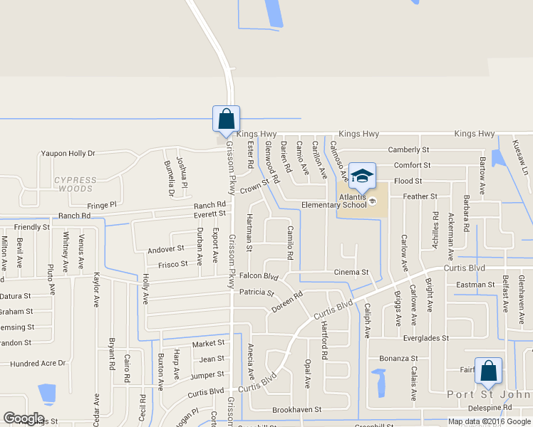 map of restaurants, bars, coffee shops, grocery stores, and more near 7230 Glentry Ave in Cocoa