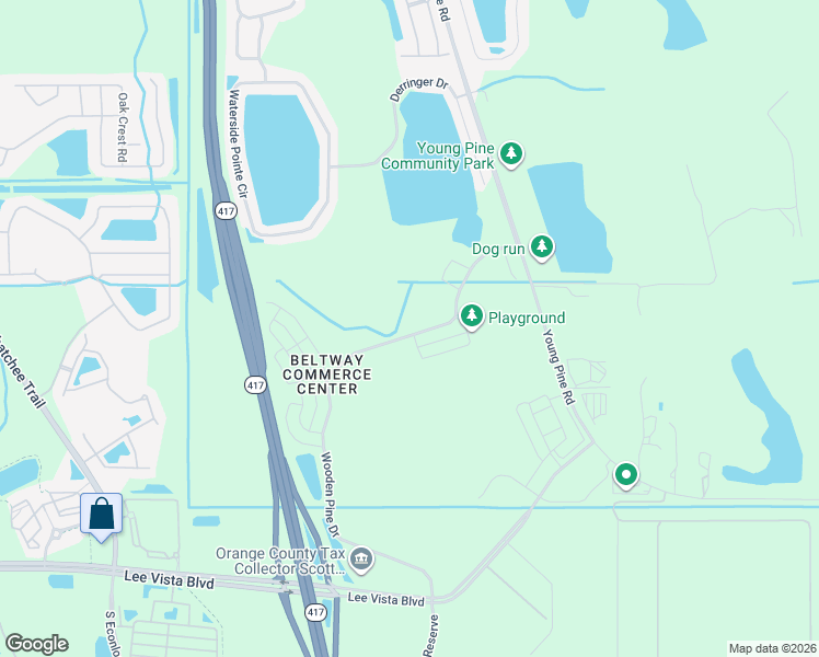 map of restaurants, bars, coffee shops, grocery stores, and more near 5304 Young Pine Road in Orlando