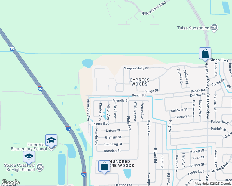 map of restaurants, bars, coffee shops, grocery stores, and more near 5653 Yaupon Holly Drive in Cocoa