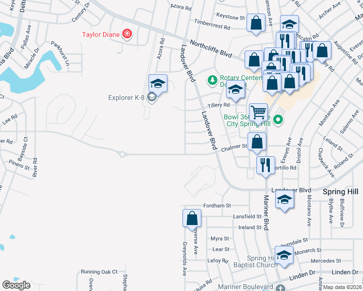 map of restaurants, bars, coffee shops, grocery stores, and more near 3455 Jason Road in Spring Hill