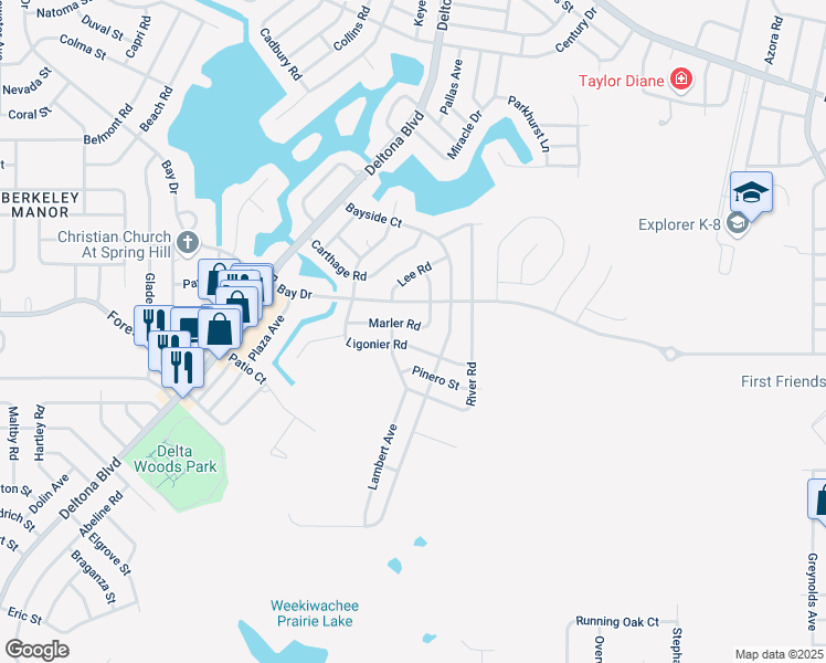 map of restaurants, bars, coffee shops, grocery stores, and more near 3512 Ligonier Road in Spring Hill