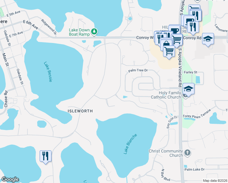 map of restaurants, bars, coffee shops, grocery stores, and more near 9575 Blanche Cove Drive in Windermere