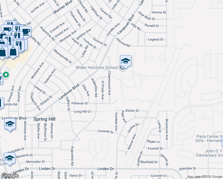 map of restaurants, bars, coffee shops, grocery stores, and more near 3466 Charmwood Avenue in Spring Hill