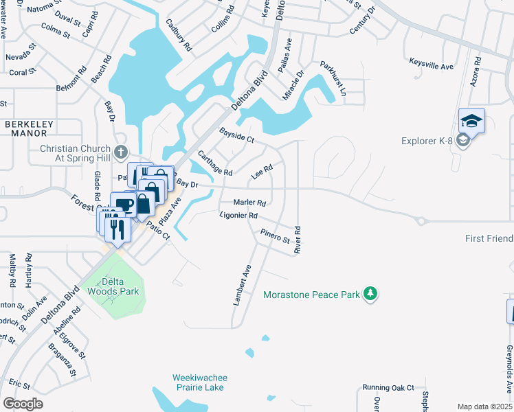 map of restaurants, bars, coffee shops, grocery stores, and more near 9294 Marler Road in Spring Hill