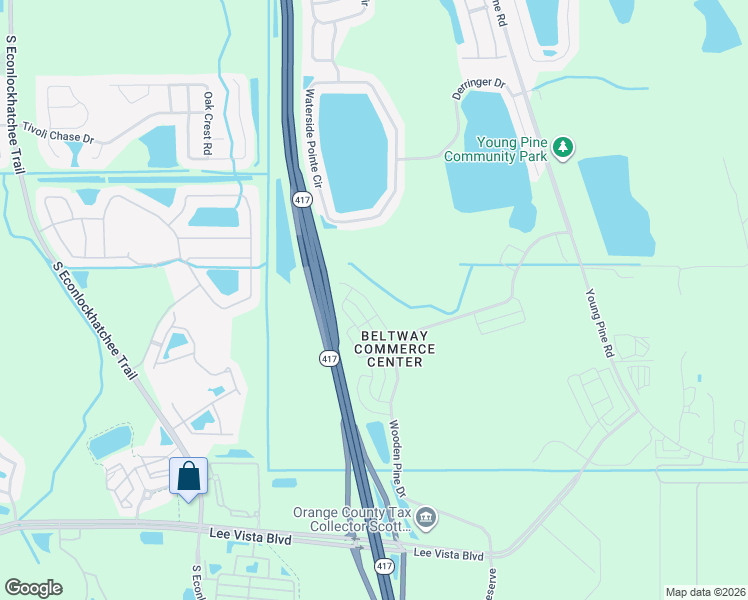map of restaurants, bars, coffee shops, grocery stores, and more near 5555 Wooden Pine drive in Orlando
