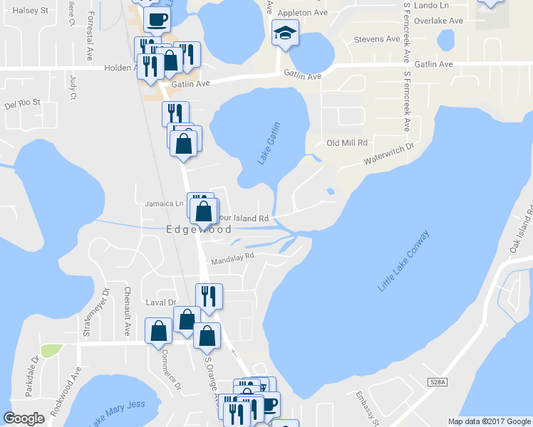 map of restaurants, bars, coffee shops, grocery stores, and more near 517 Harbour Island Rd in Orlando