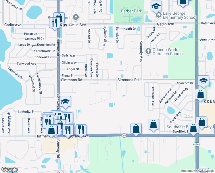 map of restaurants, bars, coffee shops, grocery stores, and more near 4769 Sturbridge Circle in Orlando