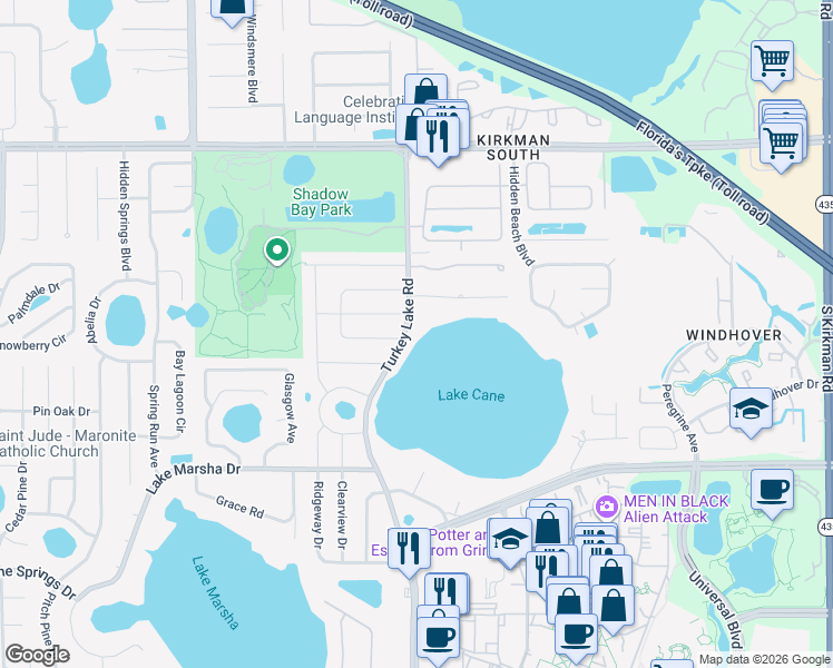 map of restaurants, bars, coffee shops, grocery stores, and more near 7002 Crestlake Drive in Orlando