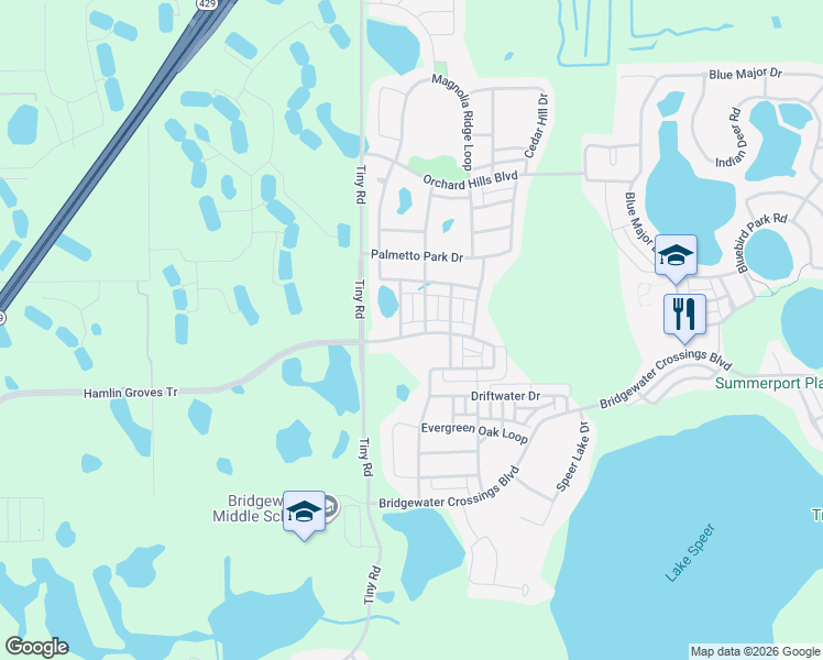 map of restaurants, bars, coffee shops, grocery stores, and more near 5536 Myrtle Pine Lane in Winter Garden