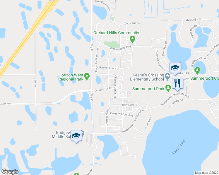 map of restaurants, bars, coffee shops, grocery stores, and more near 5603 Cypress Hill Road in Orange County