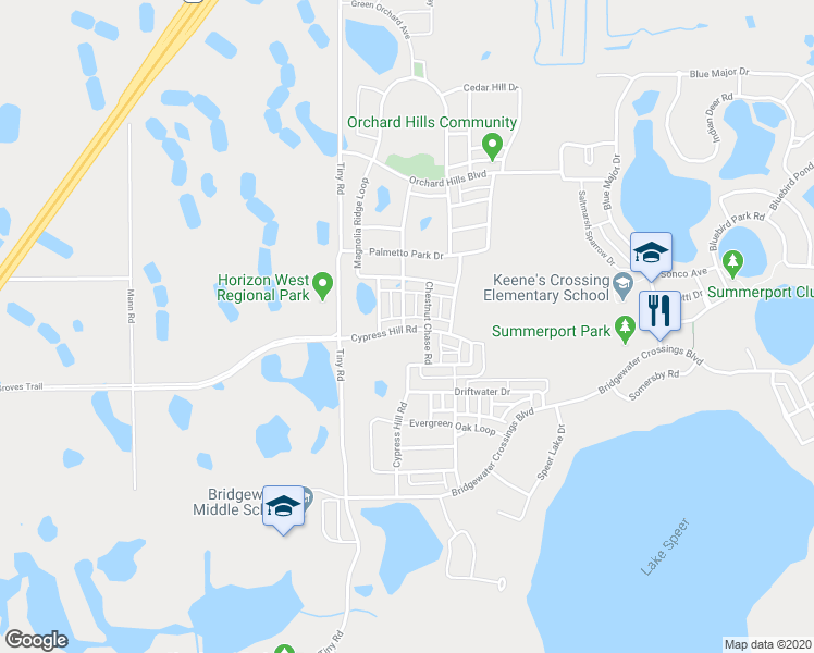 map of restaurants, bars, coffee shops, grocery stores, and more near 5603 Cypress Hill Road in Winter Garden