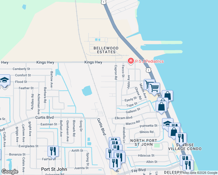 map of restaurants, bars, coffee shops, grocery stores, and more near 847 West Virginia Street in Cocoa