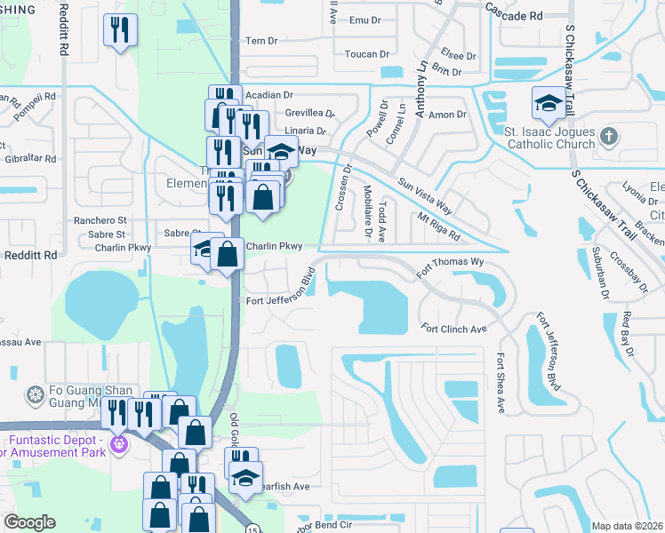 map of restaurants, bars, coffee shops, grocery stores, and more near 8012 Charlin Parkway in Orlando