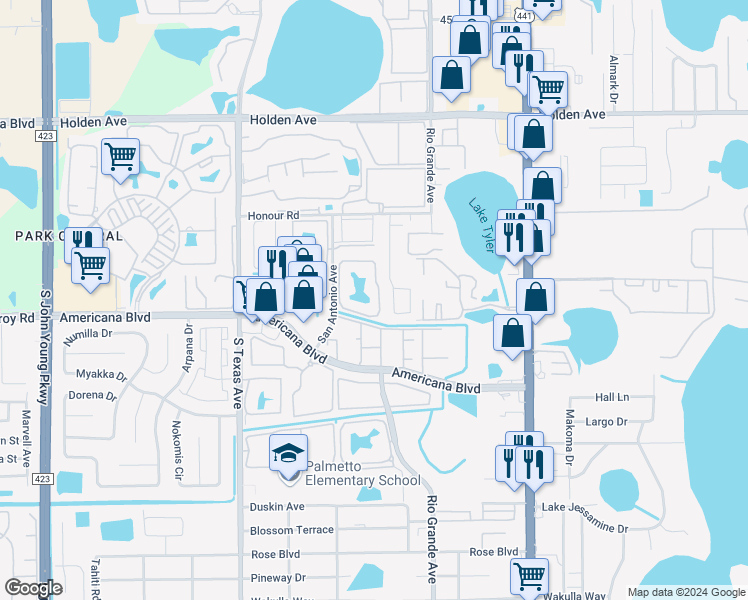 map of restaurants, bars, coffee shops, grocery stores, and more near 1948 Lake Fountain Drive in Orlando